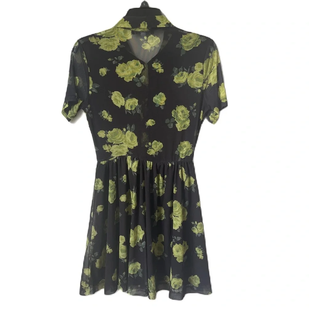Urban Outfitters mesh sheer floral 90s dottie collared mini shirt dress size S - Picture 4 of 13